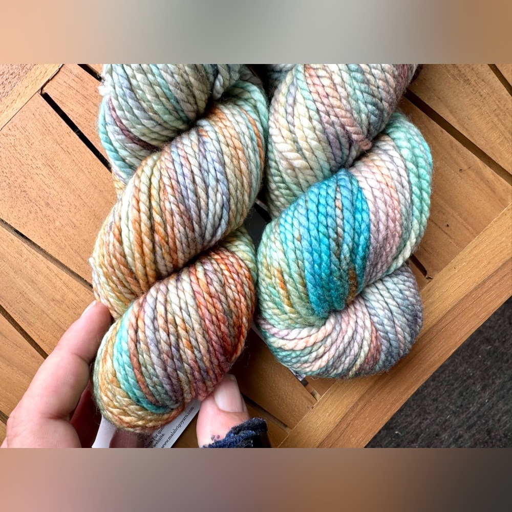 Hand-Dyed Multicolor Wool Yarn - Pastel Aqua, Peach & Lavender - Picture 7 of 17
